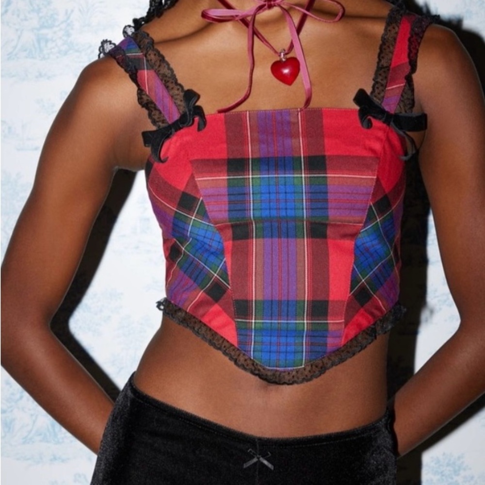 Kimchi Blue Perfectly Precious Plaid Bustier Top - Picture 3 of 7